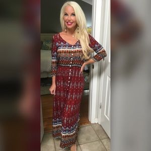 SALE! Gorgeous ❤️ Wine 3qtr Sleeve Boho Print Maxi